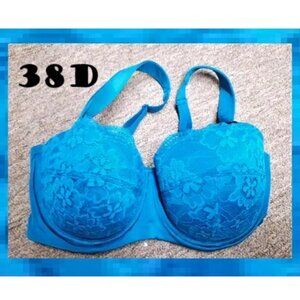 All Worthy 38D Hunter McGrady Gorgeous Bra Teal Hold Plus Padded Wire